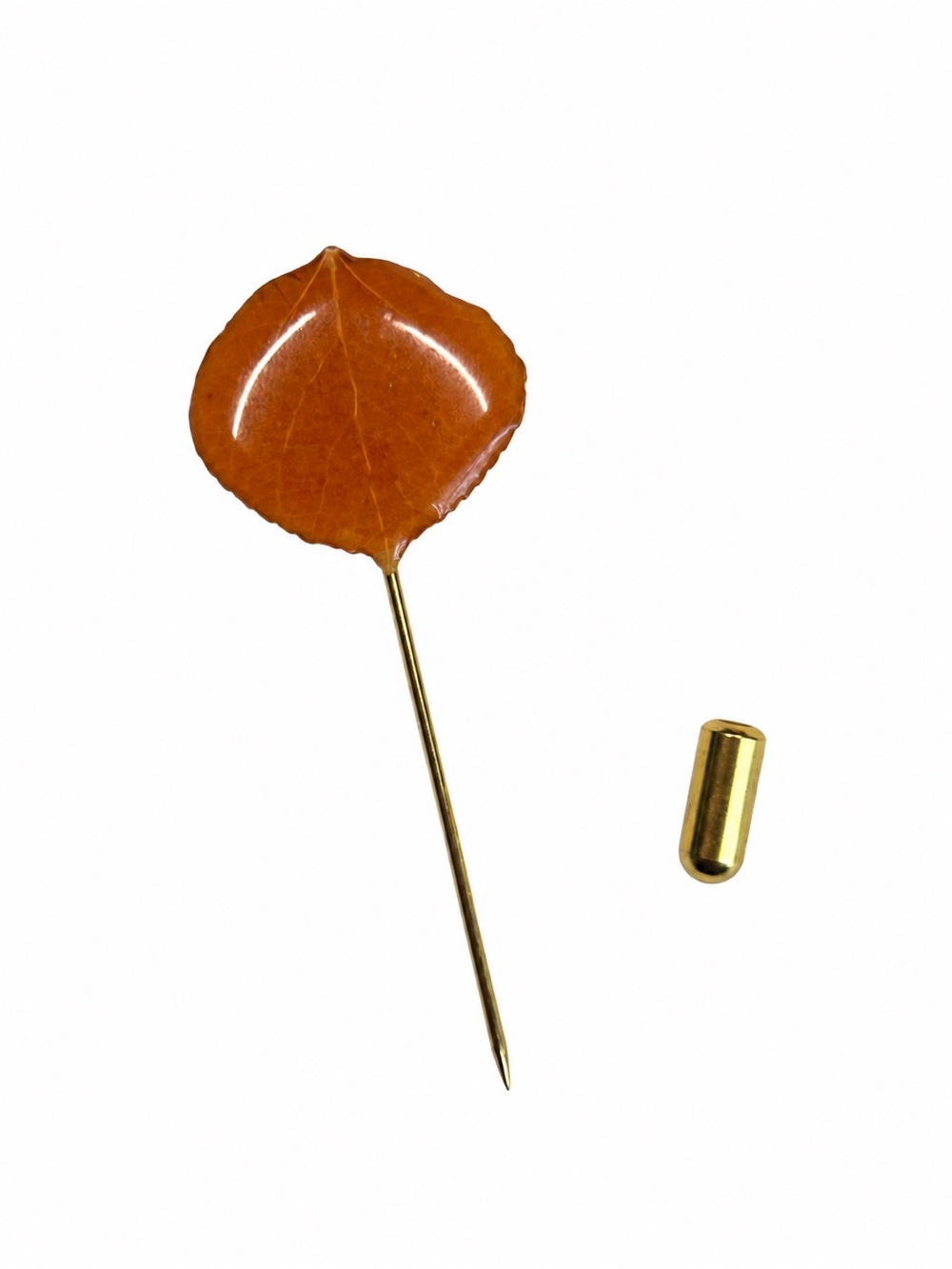 Vintage Real Aspen Leaf Resin Stick Pin Brooch Gold Tone (1970s–1980s)